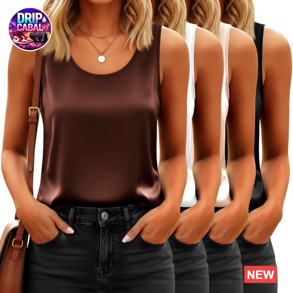Satin Camisole Tank Top Lightweight Scoop Neck Blouse Elegant Chic Versatile